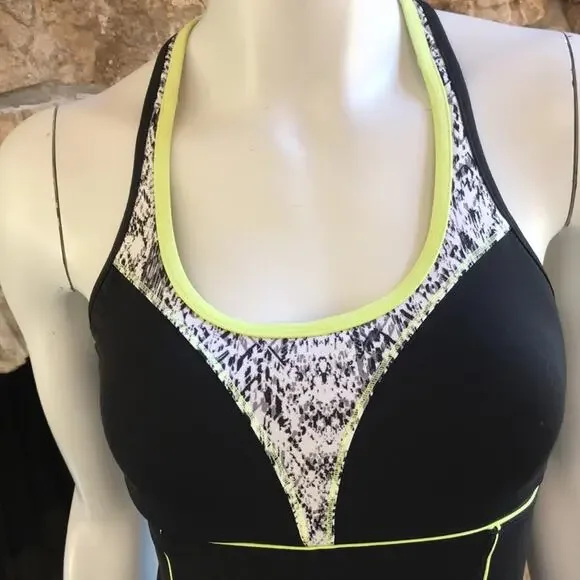 Athleta Torpedo Swim Tankini Top Built in Bra Black White Women's Size XS - Picture 7 of 9